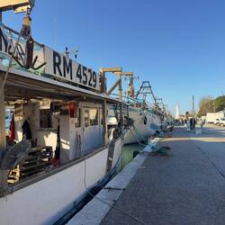 Walking past fishing boats en route to the Adriatic Seafront.