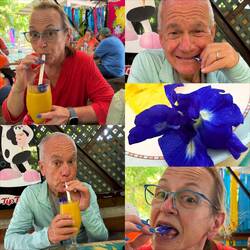 Washing down "flowers" with smoothies