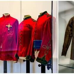 Uniforms of Garibaldi's red shirts; and the only one that was coffee-colored (with a bullet hole).