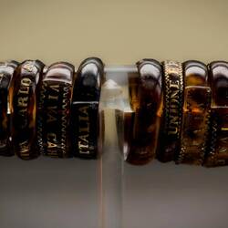 Turtle shell rings with patriotic inscriptions (1848).