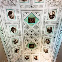 Barrel-vaulted ceiling in Elvira's bedroom at Casa Carducci — Bologna, Italy.