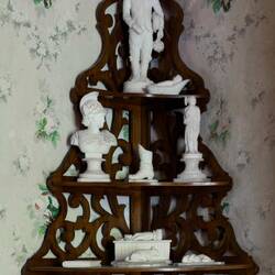 Walnut shelf and alabaster objects in Elvira's drawing room ... Casa Carducci — Bologna, Italy.