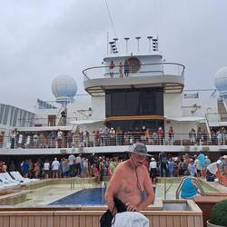 It was raining 1/2 way into the ceremony, so the decks weren't as crowded as usual.