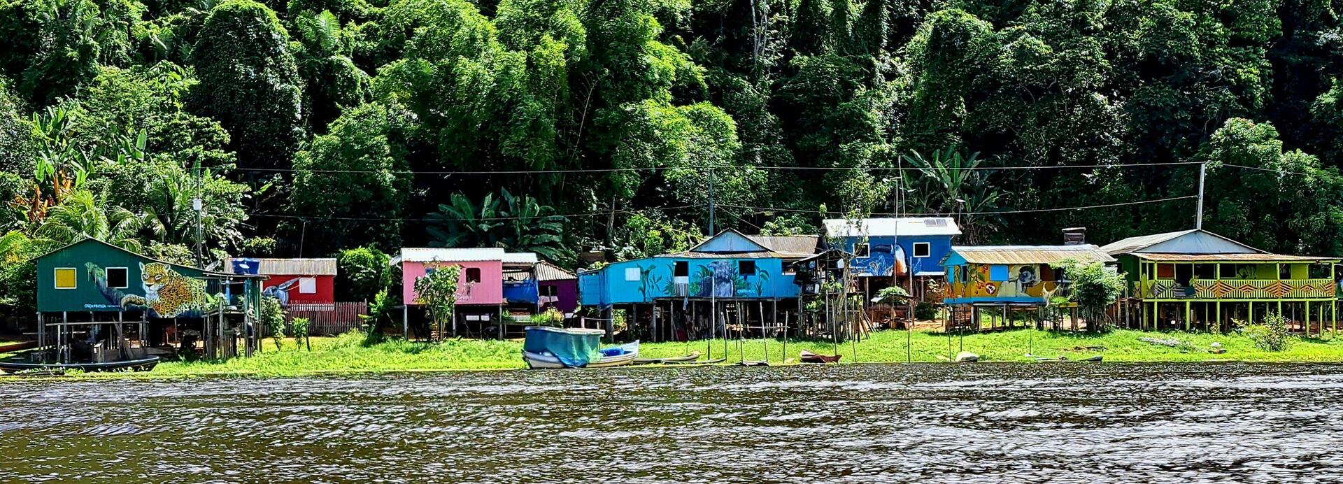Colorful homes on stilts.