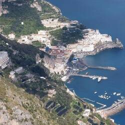 View from Castello Lauritano scenic area to La Bussola on the Amalfi Coast