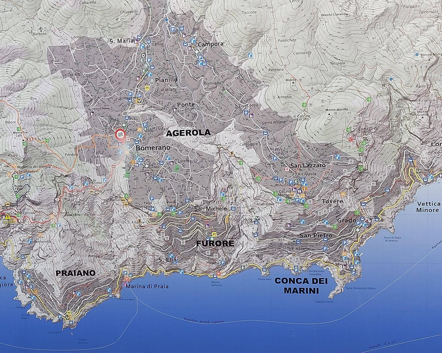 Map showing the Agerola Commune (in the central part) and some of the surrounding area