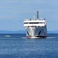 Unsere Fähre trifft ein! Giuseppe Rum heißt sie 😂