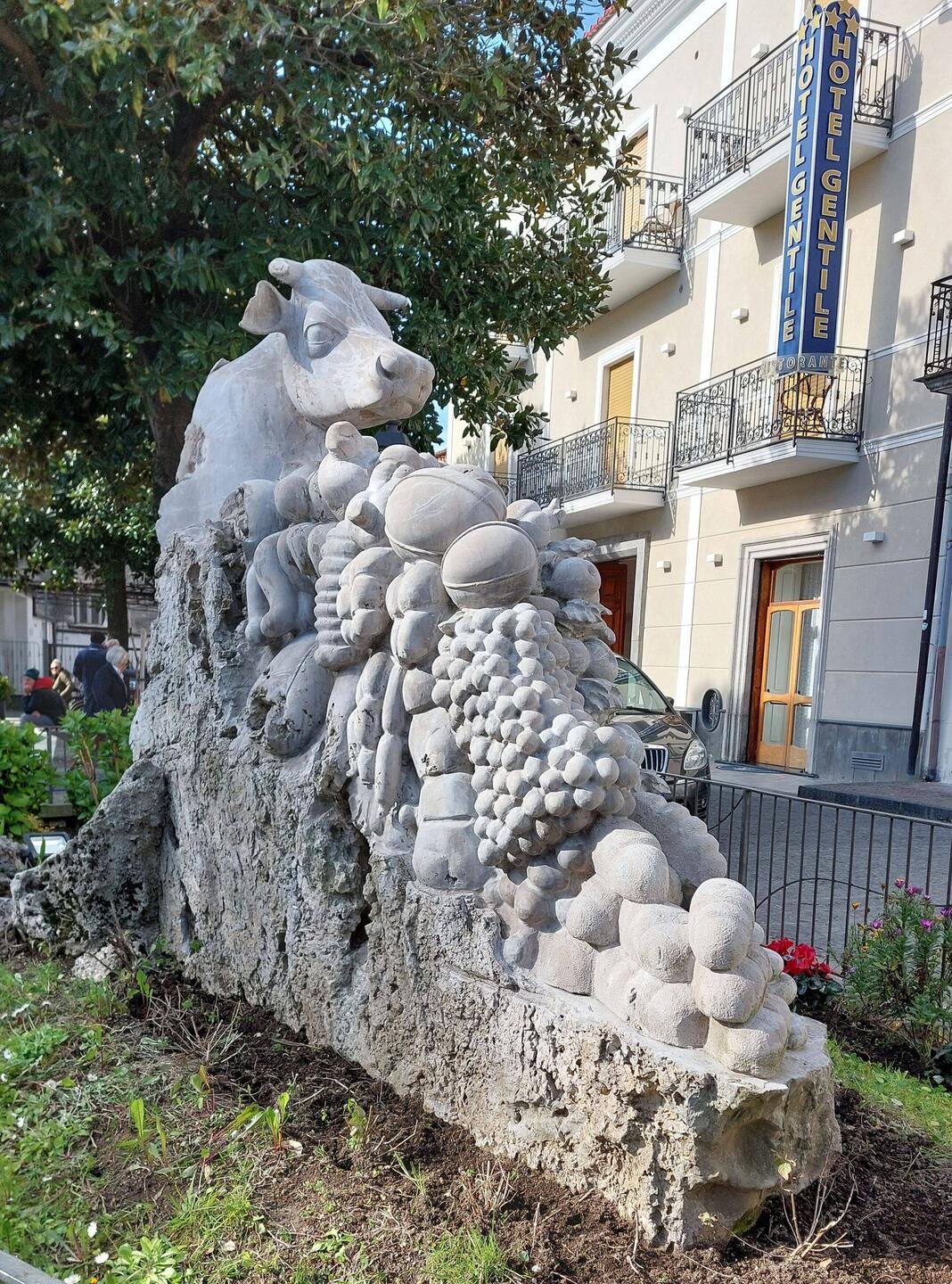 Bomerano; Statue showing the produce of Agerola Commune