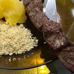 Beef, with Farofa, and Mandioca root