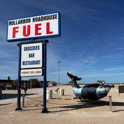 Nullarbor Roadhouse on the Nullarbor Plain. The longest treeless road