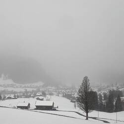 Verschneite Landschaft bei Château-d'Oex