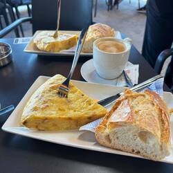 The best breakfast! Our first tortilla and coffee con leche