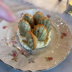Madeleine with jalapeño honey butter