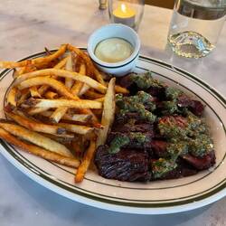 Chimichurri steak with fries and leek butter