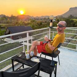 On the rooftop of our accommodation in Phu Pha Man waiting for the bats.