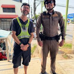 As we stuffed our faces a smartly dressed policeman came over to say hello.