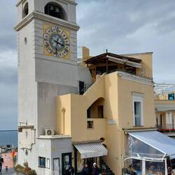 Piazza (main square) with the clock tower of Chiesa Santo Stefano