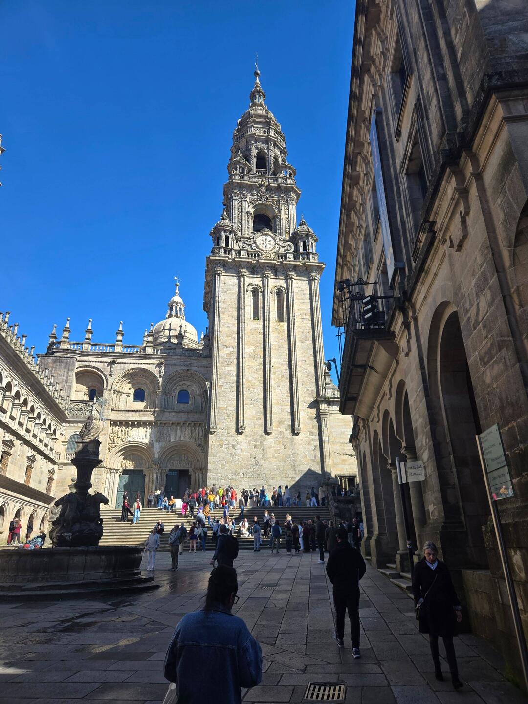 A view of the cathedral from the plaza where people enter for mass.