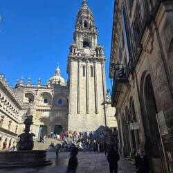 A view of the cathedral from the plaza where people enter for mass.