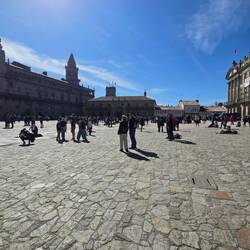The Plaza Obradoiro where pilgrims arrive at the end of the Camimo