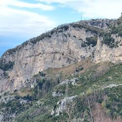 View of limestone cliffs leading down to the Amalfi Coast