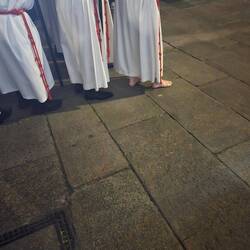 Many were barefoot for this several miles procession through the stone streets at night (47 degrees)