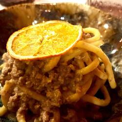 Bigolo all’anatra vicentina e arancia disidratata