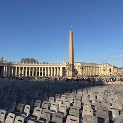 St Peter's Square, with outdoor seating in preparation of Easter mass.
