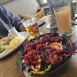 Falafel salad and a meat pie at the Bull's Head