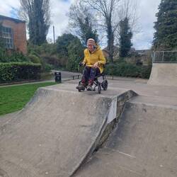 Will couldn't resist pushing Vicky up the skate ramp in her chair 🫣