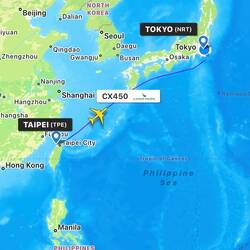 Flight routing of CX450 as captured on FlightRadar24.