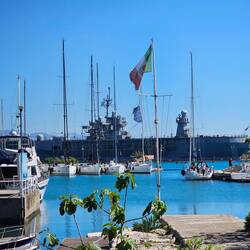 A naval ship in the dock