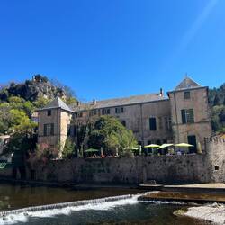 Fancy restaurant with a private bridge over the river