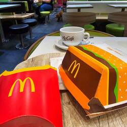 Note the dog in the background and the tables are upstairs!