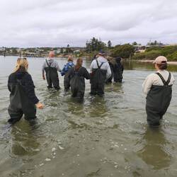 Gruppe auf dem Weg zum Ponton