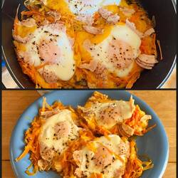 Low Carb High Protein: Möhrchen, Käse, Hähnchen, Spiegelei