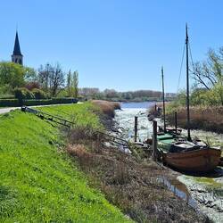 Schelde-Schlick mit Wohnschiff ... so grün der Schlamm ist, so riecht er auch