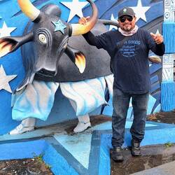 Our driver was a fierce blue-team supporter.
