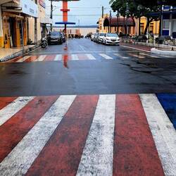 There is red & blue representation all over the town.