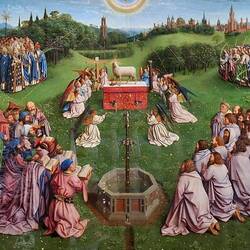 Zentralbild "Anbetung des Lammes" nach der Offenbarung des Johannes