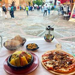 Lamb tajine and bbq pizza