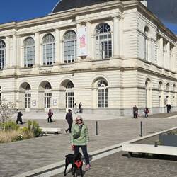 The main square and Theatre "Le Moulin á Café' (The Coffee Grinder")