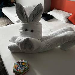 Der Osterhase kam auch zu uns. Das Beste: Ein Nest voller Kinderschokolade als Geschenk der Reederei