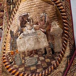 Kasel, Stickbild: Aufbruch aus Ägypten mit Opferlamm