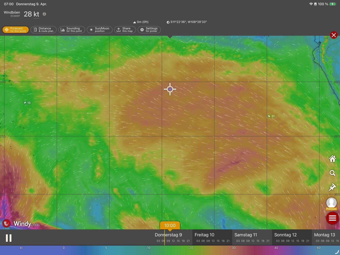 das Starkwindfeld ist riesig und fast stationär und unverändert