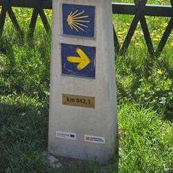 A Camino marker. We saw pilgrims yesterday.