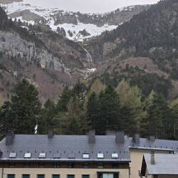 A waterfall by the road that goes up to the Somport Pass.
