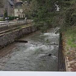 River at Canfranc in front of the restored station hotel.