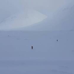 so langsam trudeln aus dem unendlichen Weiß ein paar Skifahrer ein