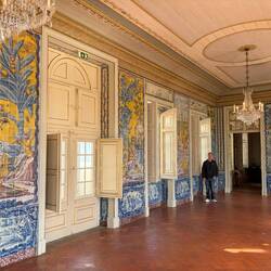 Kevin dwarfed by Azulejos, Queluz Palace
